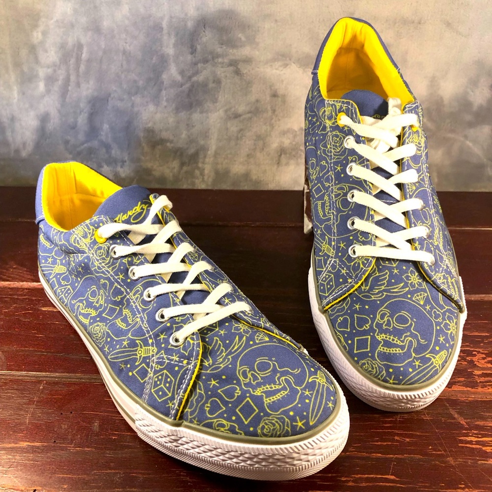 Casual Blue & Yellow Printed Men's Low-Top Sneakers